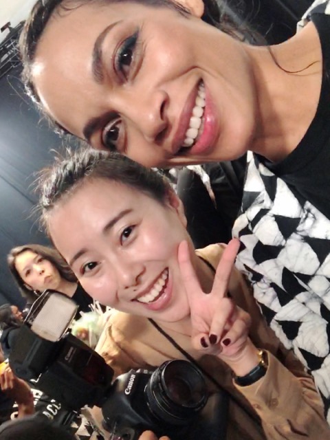 Jiayi backstage at NYFW with Rosario Dawson